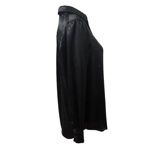 Black Button-Up Long Sleeve Blouse With Subtle Textured Pattern Womens Medium - Picture 4 of 10